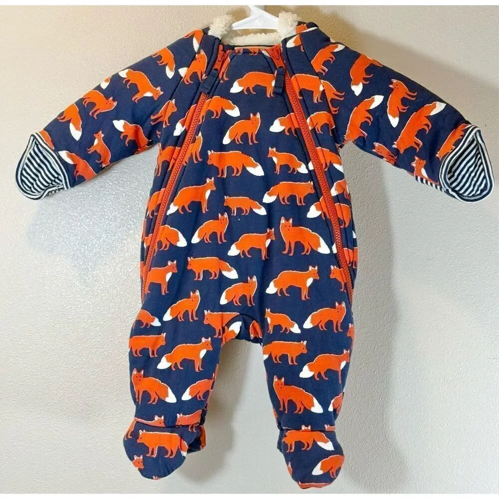 NWOT Baby Boden Cozy All In One Hooded Fox Snowsuit 3-6 Months